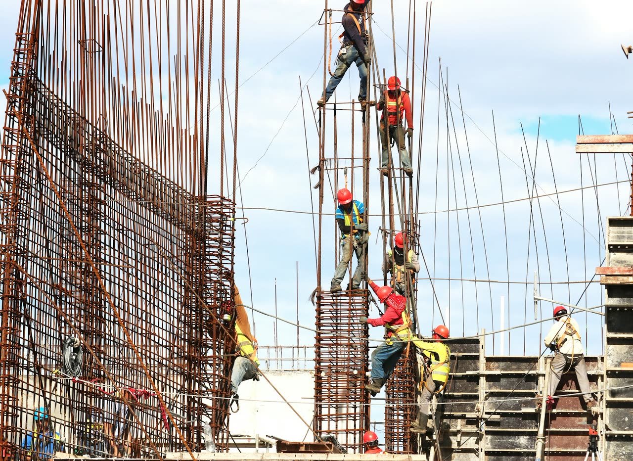 Reinforcement steel being placed on site