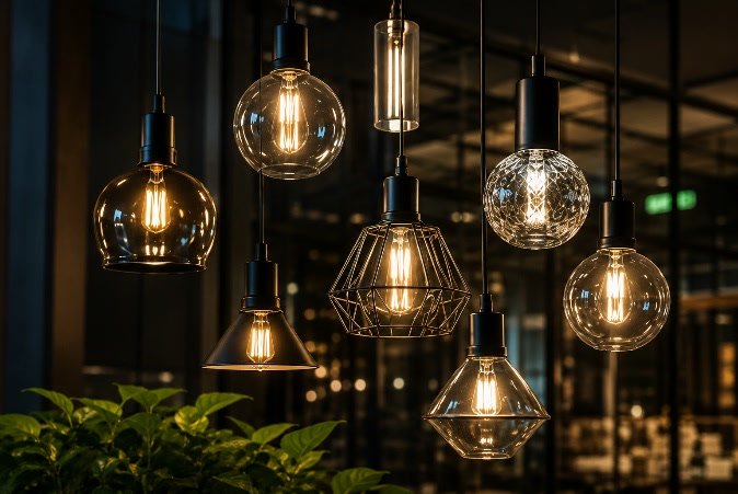 Pendant filament lights over a bar